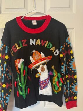 Holiday Time Ugly Christmas Sweater Feliz Navidad Ugly Womens Small